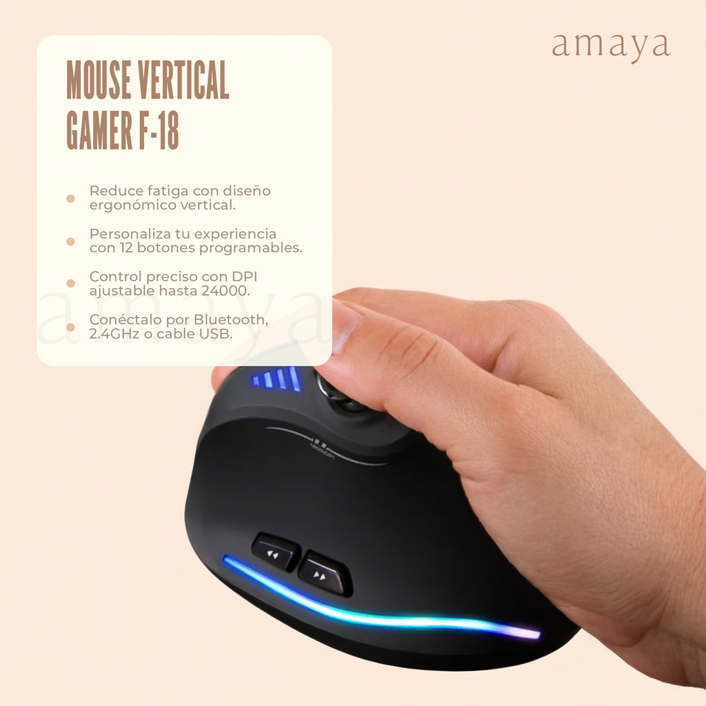 Mouse Gamer Vertical Ergonómico F-18 RGB