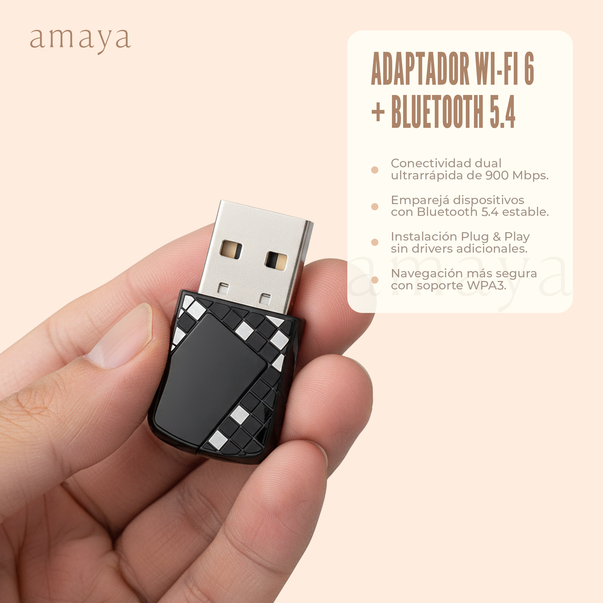 Adaptador USB Wi-Fi 6 + Bluetooth 5.4
